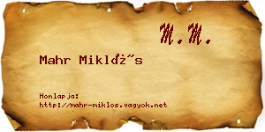 Mahr Miklós névjegykártya